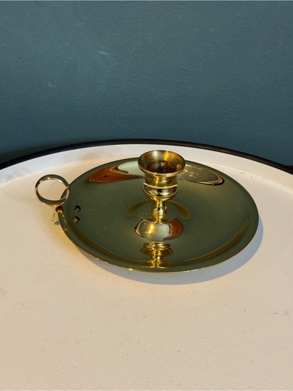 Brass Chamberstick Candle Holder - Shiny Gold 6” diameter